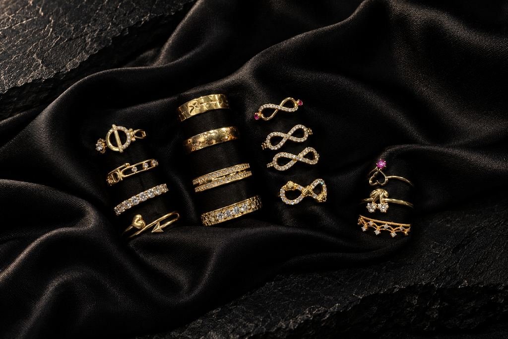 Anillos finos. Lazo, infinito, corazón y corona.