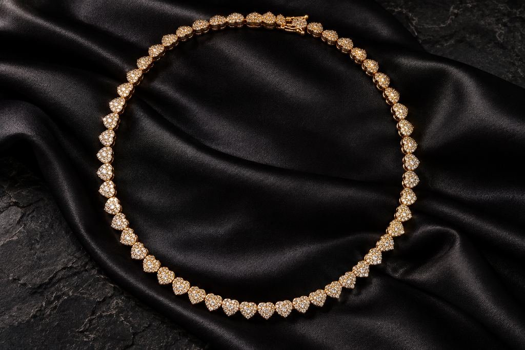Collar tennis de corazones. Eslabones en forma de corazón.