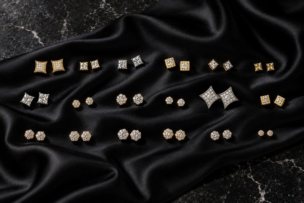Surtido de aretes. Pares pequeños en oro y piedras.